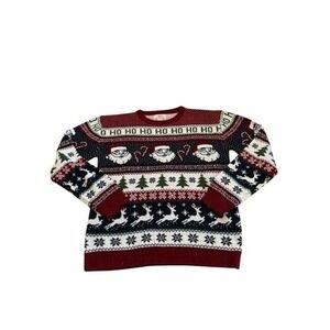 Daisys Mens XL Ugly Christmas Sweater Santa Reindeer "HO HO HO" Print Super Soft